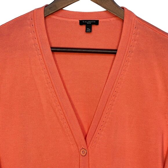 Talbots Button Front Cardigan Sweater Women‎ Size PXL Orange V-Neck Knit - Picture 2 of 13
